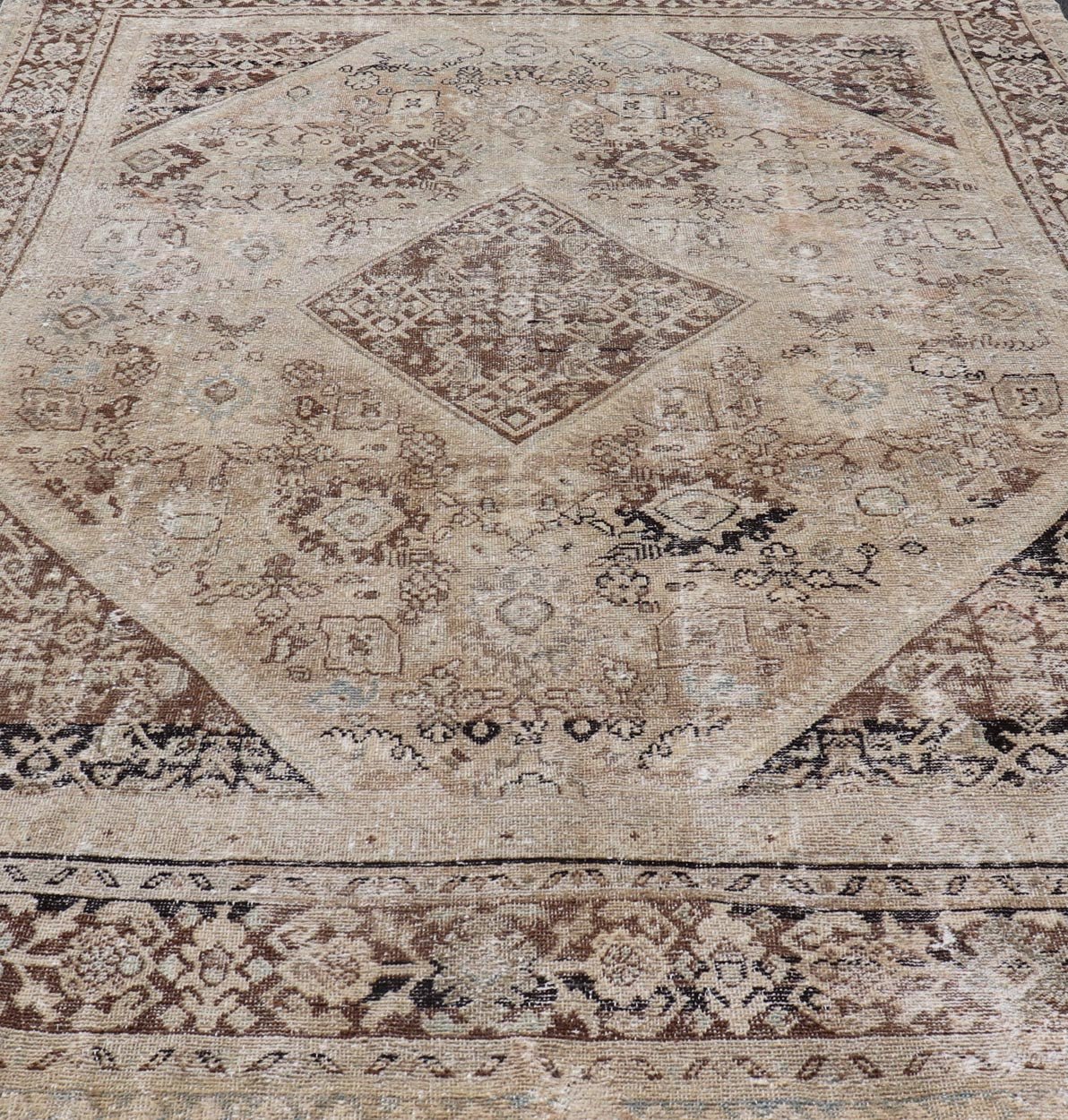 Antique Persian Sultanabad - Mahal Rug with Sub - Geometric Design With Medallion Measures: 9'10 x 13'8 This antique Persian rug features an all - neutral palette of creams, taupe, and cocoas. The field homes a floral medallion and diamond c... - Keivan Woven ArtsPTA - 200725 - 16684