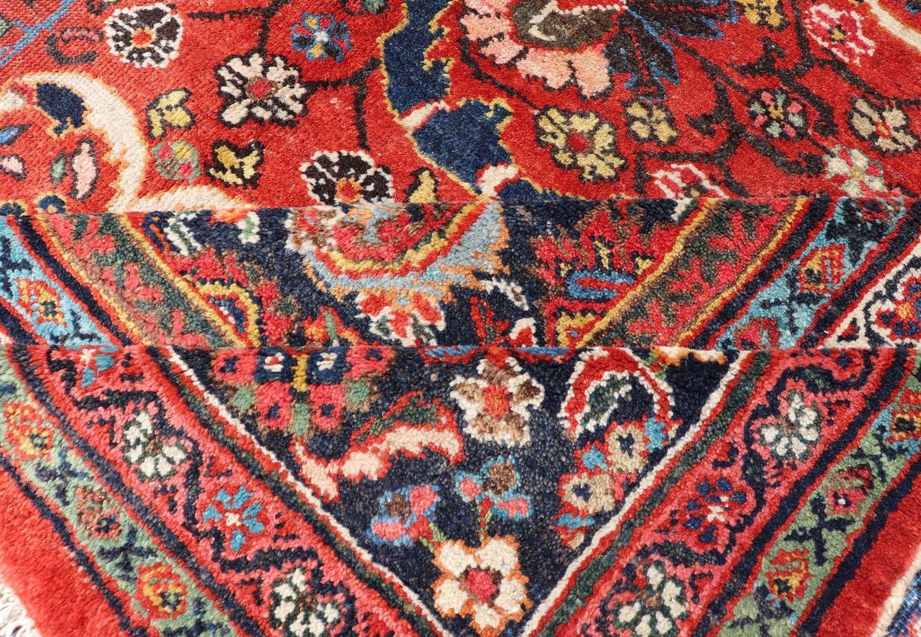 Large Antique Persian Mahal - Sultanabad Rug with Central Diamond Floral Design This Antique Persian Mahal - Sultanabad features a large central diamond design, replete with floral and sub - geometric motifs rendered in multicolor, set upon a red bac... - Keivan Woven ArtsPTA - 200728 - 16925