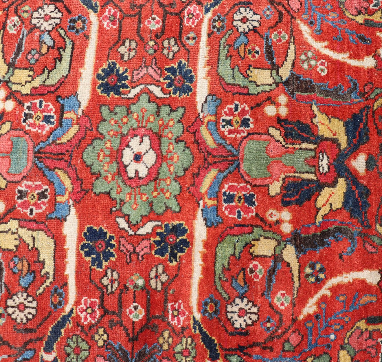 Large Antique Persian Mahal - Sultanabad Rug with Central Diamond Floral Design This Antique Persian Mahal - Sultanabad features a large central diamond design, replete with floral and sub - geometric motifs rendered in multicolor, set upon a red bac... - Keivan Woven ArtsPTA - 200728 - 16925