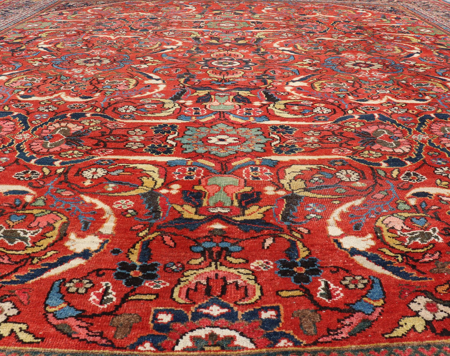 Large Antique Persian Mahal - Sultanabad Rug with Central Diamond Floral Design This Antique Persian Mahal - Sultanabad features a large central diamond design, replete with floral and sub - geometric motifs rendered in multicolor, set upon a red bac... - Keivan Woven ArtsPTA - 200728 - 16925