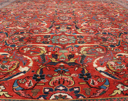Large Antique Persian Mahal - Sultanabad Rug with Central Diamond Floral Design This Antique Persian Mahal - Sultanabad features a large central diamond design, replete with floral and sub - geometric motifs rendered in multicolor, set upon a red bac... - Keivan Woven ArtsPTA - 200728 - 16925