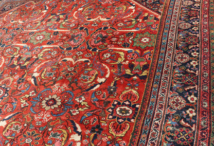Large Antique Persian Mahal - Sultanabad Rug with Central Diamond Floral Design This Antique Persian Mahal - Sultanabad features a large central diamond design, replete with floral and sub - geometric motifs rendered in multicolor, set upon a red bac... - Keivan Woven ArtsPTA - 200728 - 16925
