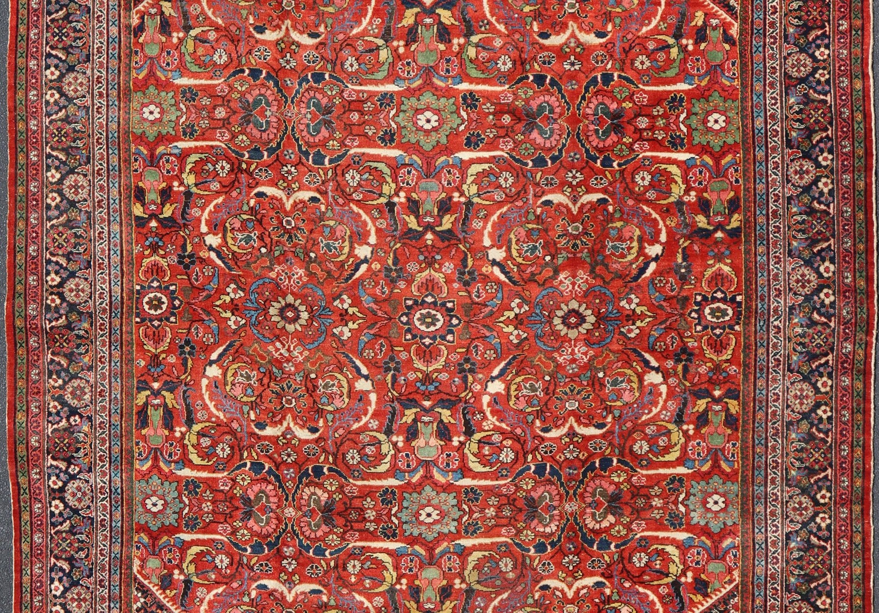 Large Antique Persian Mahal - Sultanabad Rug with Central Diamond Floral Design This Antique Persian Mahal - Sultanabad features a large central diamond design, replete with floral and sub - geometric motifs rendered in multicolor, set upon a red bac... - Keivan Woven ArtsPTA - 200728 - 16925