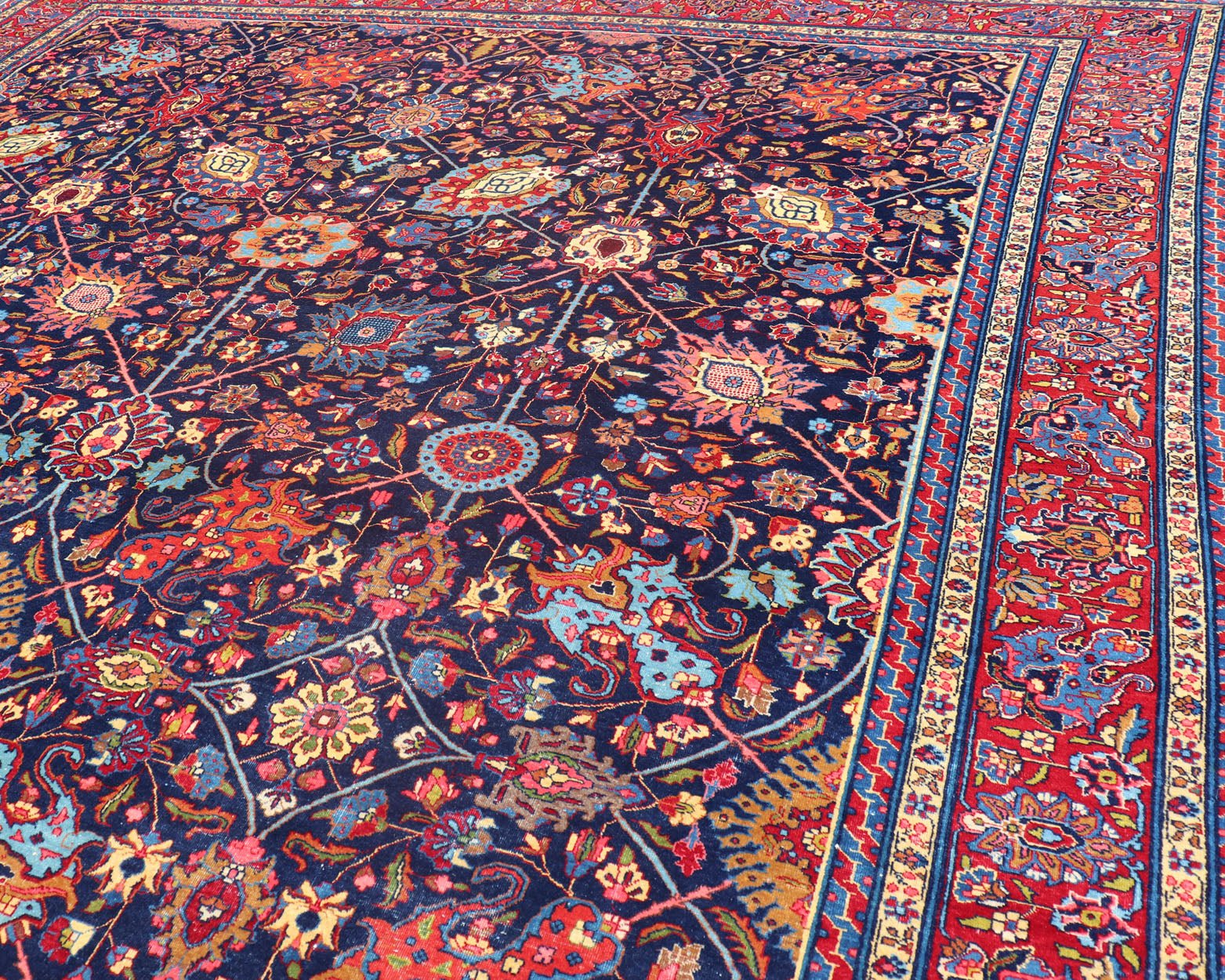 Large Antique Persian Tabriz Rug with All - Over Sub - Geometric and Colorful Design. Country of Origin: Iran; Type: Tabriz; Design: Floral, Sub - Geometric Floral, All - Over; Keivan Woven Arts: rug PTA - 200729; Large Hand - Knotted Antique Persian Tabriz Rug ... - Keivan Woven ArtsPTA - 200729 - 15578Rug