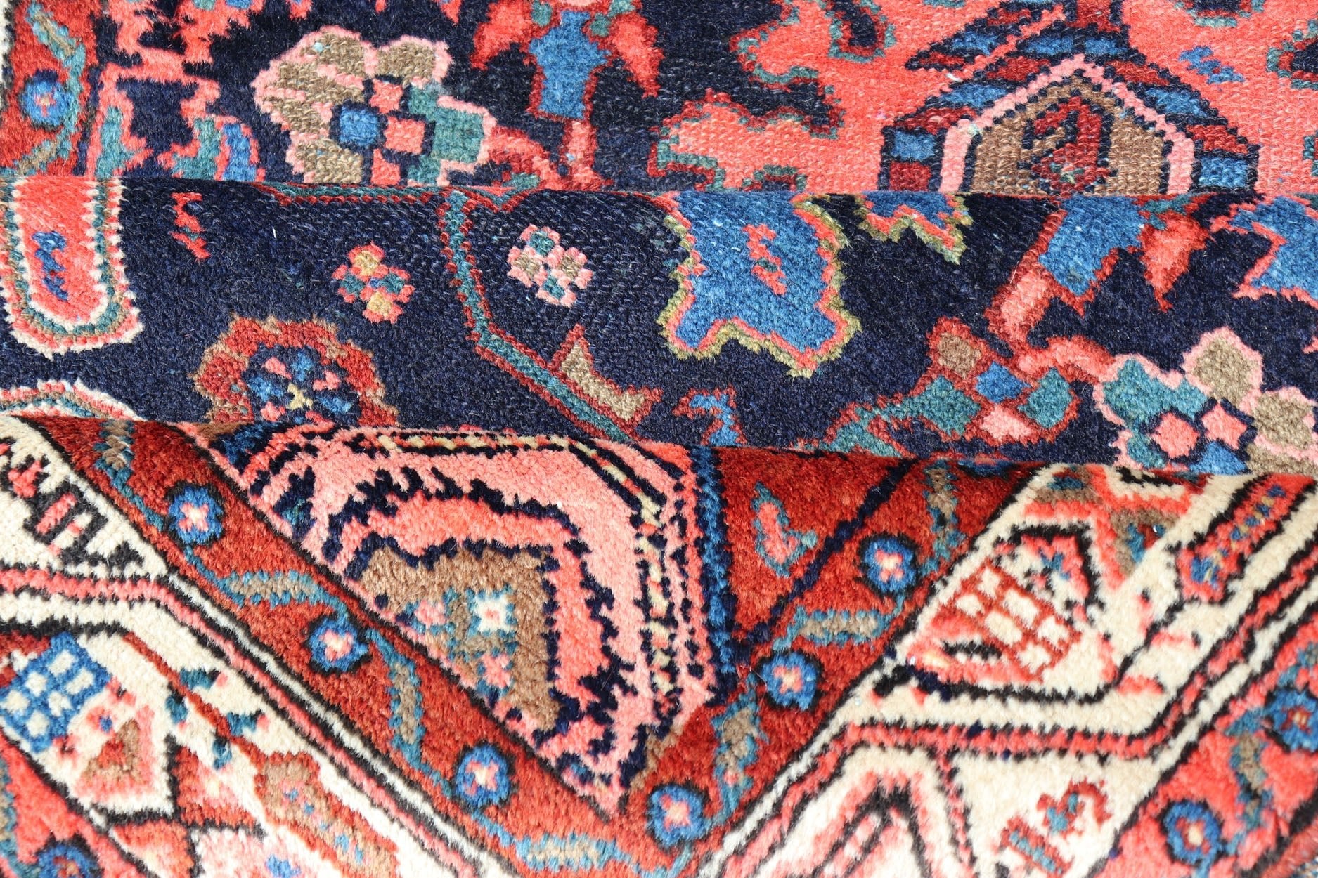 Antique Persian Malayer Runner in Blue Background with Multi Colors Measures: 3'5 x 16'4 This 1930's Persian Malayer runner features vivid shades of navy, blue, red - orange, green and small accents in camel, pink, and ivory. The field ... - Keivan Woven ArtsPTA - 200730 - 16931