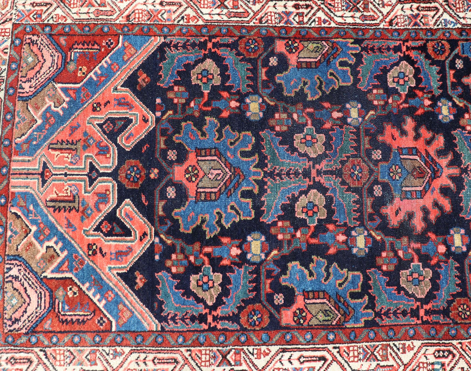Antique Persian Malayer Runner in Blue Background with Multi Colors Measures: 3'5 x 16'4 This 1930's Persian Malayer runner features vivid shades of navy, blue, red - orange, green and small accents in camel, pink, and ivory. The field ... - Keivan Woven ArtsPTA - 200730 - 16931