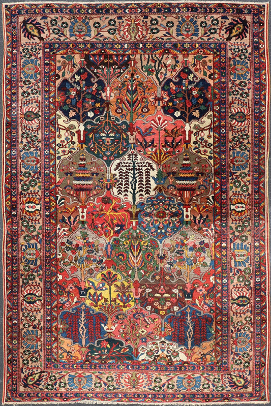 Antique Persian Bakhtiari Rug with Diamond Garden Design in Multicolor This magnificent Antique Bakhtiari Rug features an all - over diamond garden design replete in with a large variety of bold colors. The central design is enclosed within a co... - Keivan Woven ArtsPTA - 200731 - 16943