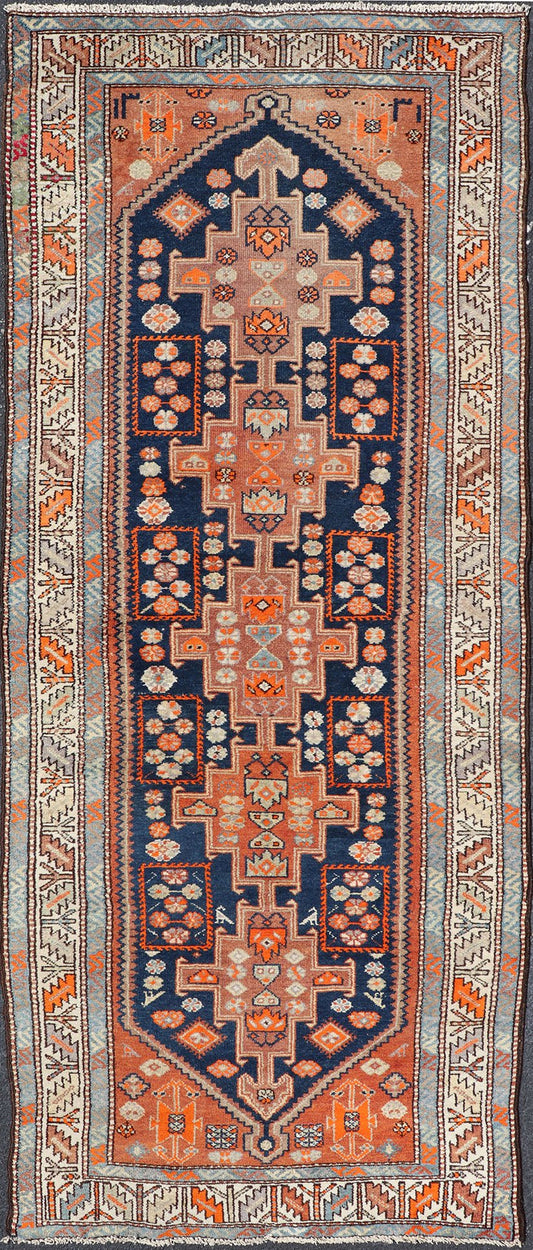 Vintage Hand Knotted Persian Malayer Runner with Sub - Geometric Medallion Design Malayer vintage runner from Persia with geometric medallion central field design, Keivan Woven Arts / rug PTA - 200732, country of origin / type: Iran / Malayer, circa... - Keivan Woven ArtsPTA - 200732 - 16937Rug