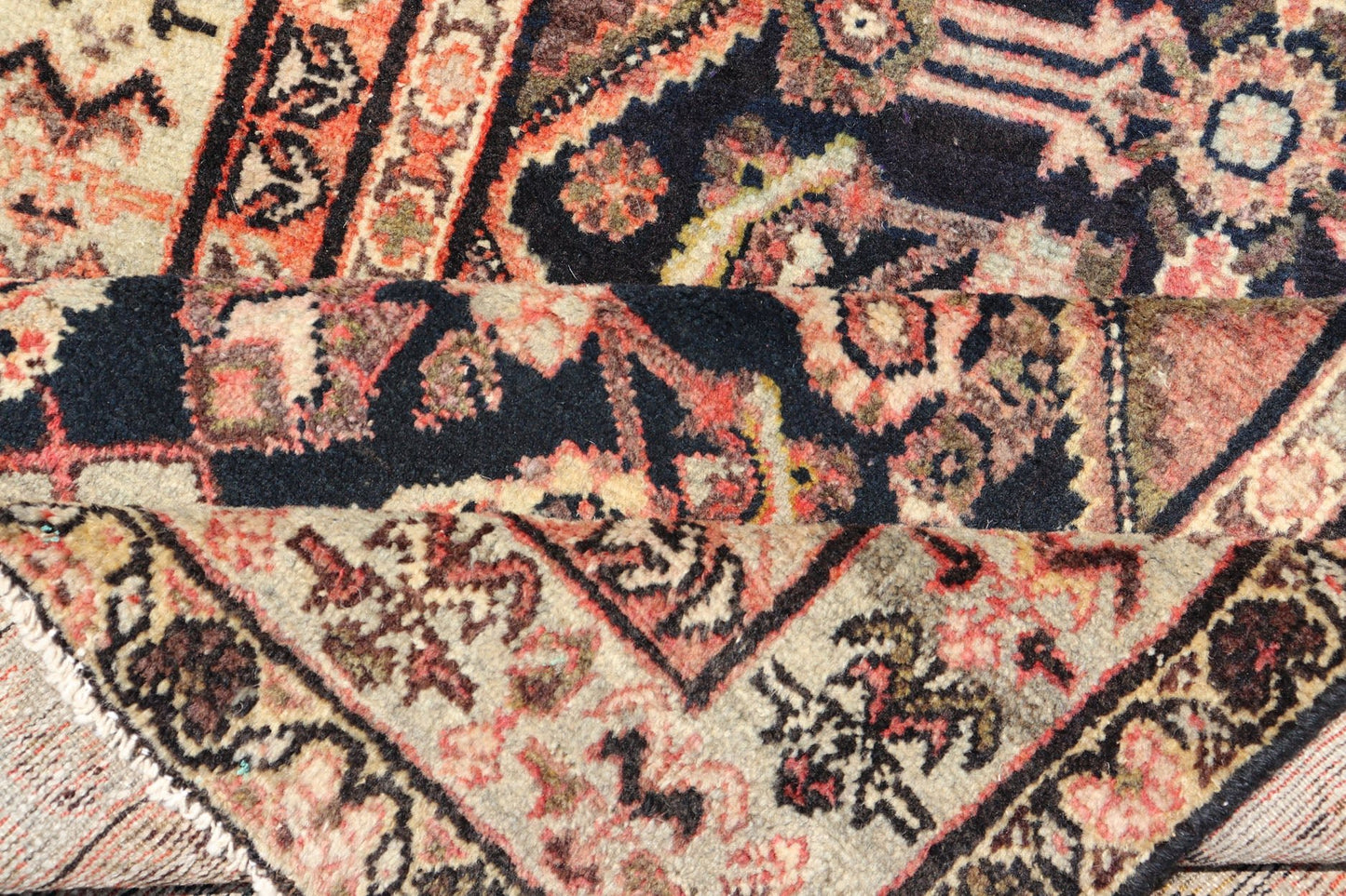 Antique Persian Hand Knotted Mahal Runner In Dark Background and Light Border Antique Persian Mahal Rug in Black Background and light Border, PTA - 200733, 1920's Antique Mahal Rug. Measures: 3'7 x 9'6 - Keivan Woven ArtsPTA - 200733 - 16949Rug