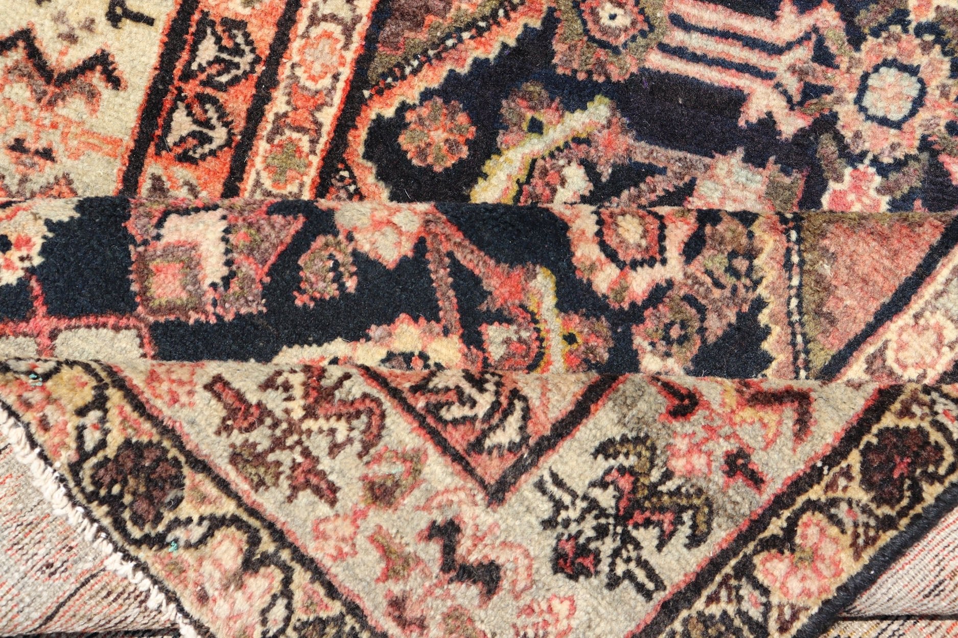 Antique Persian Hand Knotted Mahal Runner In Dark Background and Light Border Antique Persian Mahal Rug in Black Background and light Border, PTA - 200733, 1920's Antique Mahal Rug. Measures: 3'7 x 9'6 - Keivan Woven ArtsPTA - 200733 - 16949