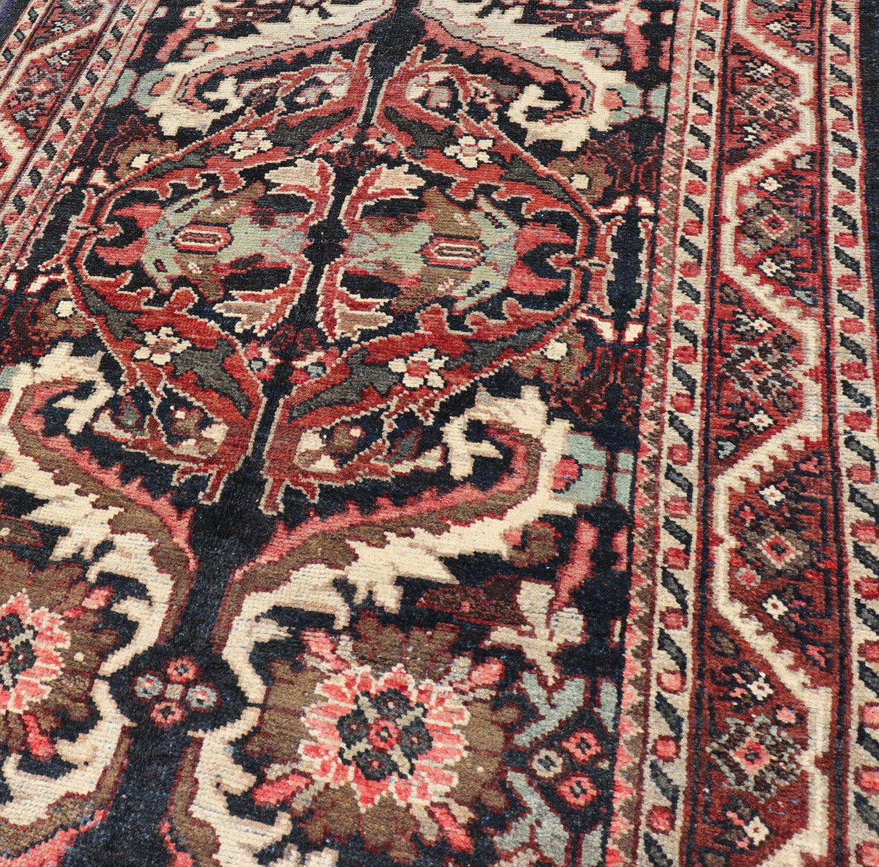 Vintage Hand Knotted Mahal Gallery Rug with Ornate Medallions on a Navy Field Layered Medallion design Mahal vintage rug from Persia in multi - colors, Keivan Woven Arts / rug PTA - 200734, country of origin / type: Iran / Mahal, circa 1950 M... - Keivan Woven ArtsPTA - 200734 - 16955Rug