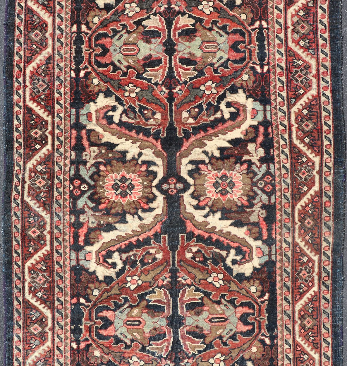 Vintage Hand Knotted Mahal Gallery Rug with Ornate Medallions on a Navy Field Layered Medallion design Mahal vintage rug from Persia in multi - colors, Keivan Woven Arts / rug PTA - 200734, country of origin / type: Iran / Mahal, circa 1950 M... - Keivan Woven ArtsPTA - 200734 - 16955Rug