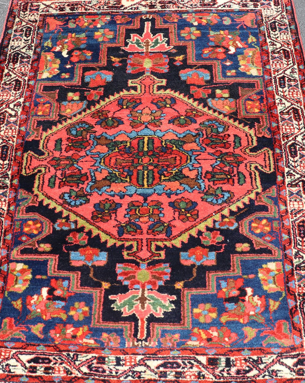 Antique Persian Hamadan Rug with Medallion and Geometric Design in Multicolor This Antique Hamadan rug hailing from Persia features a large central medallion, surrounded by sub - geometric motifs and enclosed within a complementary multi - tiered b... - Keivan Woven ArtsPTA - 200736 - 16961Rug