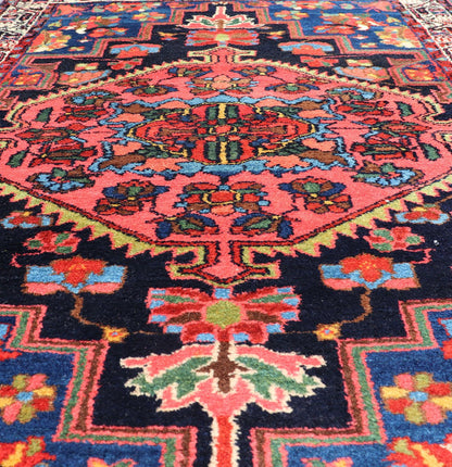Antique Persian Hamadan Rug with Medallion and Geometric Design in Multicolor This Antique Hamadan rug hailing from Persia features a large central medallion, surrounded by sub - geometric motifs and enclosed within a complementary multi - tiered b... - Keivan Woven ArtsPTA - 200736 - 16961Rug
