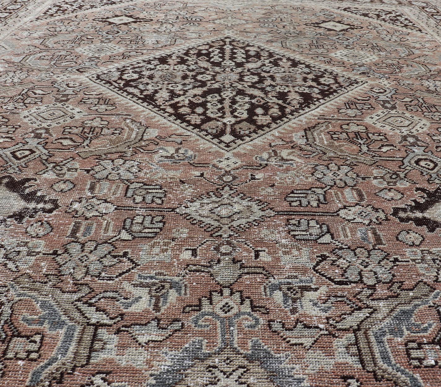 Vintage Sultanabad - Mahal Rug in earthy tones with browns. Keivan Woven Arts / rug PTA - 200739, country of origin / type: Persian / Sultanabad - Mahal, circa Early - 20th Century. Measures: 9'0 x 11'10 Vintage Persian Sultanabad - Mahal Rug w... - Keivan Woven ArtsPTA - 200739 - 17015Rug