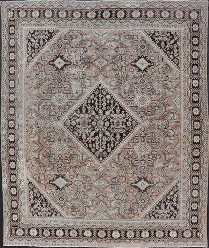 Vintage Sultanabad - Mahal Rug in earthy tones with browns. Keivan Woven Arts / rug PTA - 200739, country of origin / type: Persian / Sultanabad - Mahal, circa Early - 20th Century. Measures: 9'0 x 11'10 Vintage Persian Sultanabad - Mahal Rug w... - Keivan Woven ArtsPTA - 200739 - 17015Rug