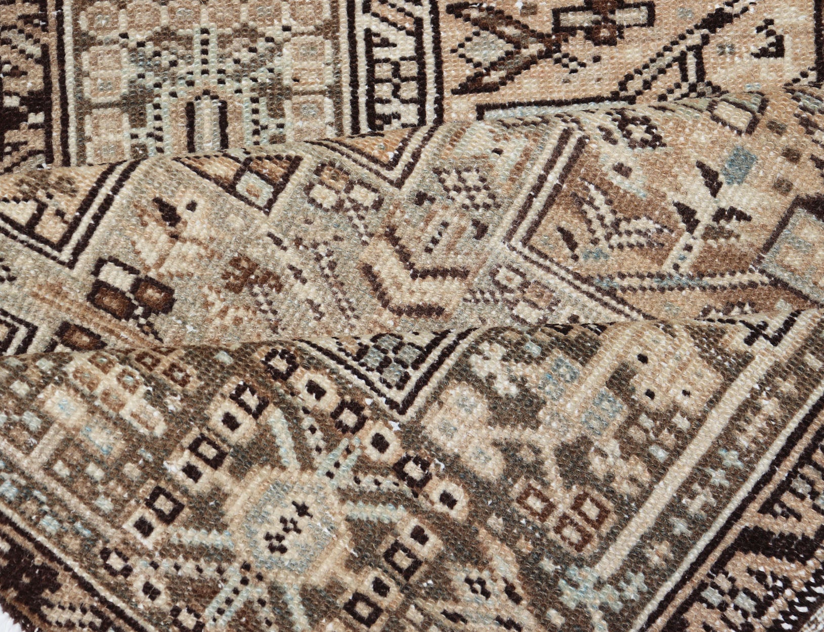 Vintage Persian Karadjeh Long Runner with Medallion Design in Natural Wool Tones This vintage 1940's Karadjeh features brown and sandy tones and majestic medallions within the field. The wide banded border holds a motif design that repea... - Keivan Woven ArtsPTA - 21001 - 18078