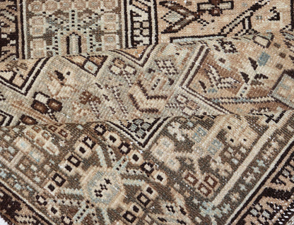 Vintage Persian Karadjeh Long Runner with Medallion Design in Natural Wool Tones This vintage 1940's Karadjeh features brown and sandy tones and majestic medallions within the field. The wide banded border holds a motif design that repea... - Keivan Woven ArtsPTA - 21001 - 18078Rug
