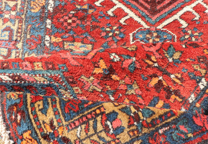 Antique Persian Heriz long Runner with Geometric medallions in Red, Teal, Orange, Blue, Yellow. Very Long antique Persian Heriz runner with geometric medallion design in red, blue and colorful tones, rug PTA - 21002 , country of origin / type: Ir... - Keivan Woven ArtsPTA - 21002 - 18006Rug