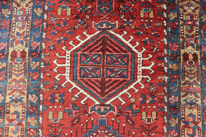 Antique Persian Heriz long Runner with Geometric medallions in Red, Teal, Orange, Blue, Yellow. Very Long antique Persian Heriz runner with geometric medallion design in red, blue and colorful tones, rug PTA - 21002 , country of origin / type: Ir... - Keivan Woven ArtsPTA - 21002 - 18006Rug