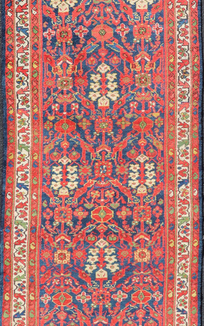 Vintage Persian Hand Knotted Malayer Runner with Sub - Geometric All - Over Design Malayer vintage runner from Persia with geometric floral central field design, Keivan Woven Arts / rug PTA - 21003, country of origin / type: Iran / Malayer, circa 1940... - Keivan Woven ArtsPTA - 21003 - 18012Rug