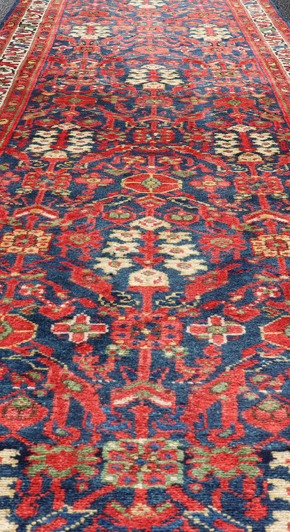 Vintage Persian Hand Knotted Malayer Runner with Sub - Geometric All - Over Design Malayer vintage runner from Persia with geometric floral central field design, Keivan Woven Arts / rug PTA - 21003, country of origin / type: Iran / Malayer, circa 1940... - Keivan Woven ArtsPTA - 21003 - 18012Rug