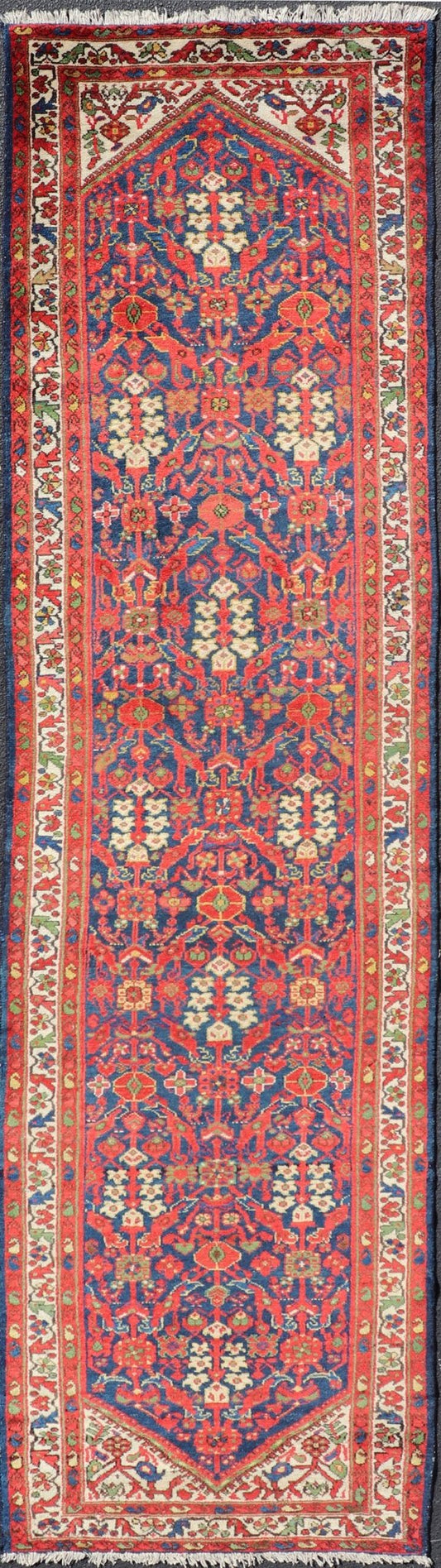 Vintage Persian Hand Knotted Malayer Runner with Sub - Geometric All - Over Design Malayer vintage runner from Persia with geometric floral central field design, Keivan Woven Arts / rug PTA - 21003, country of origin / type: Iran / Malayer, circa 1940... - Keivan Woven ArtsPTA - 21003 - 18012Rug