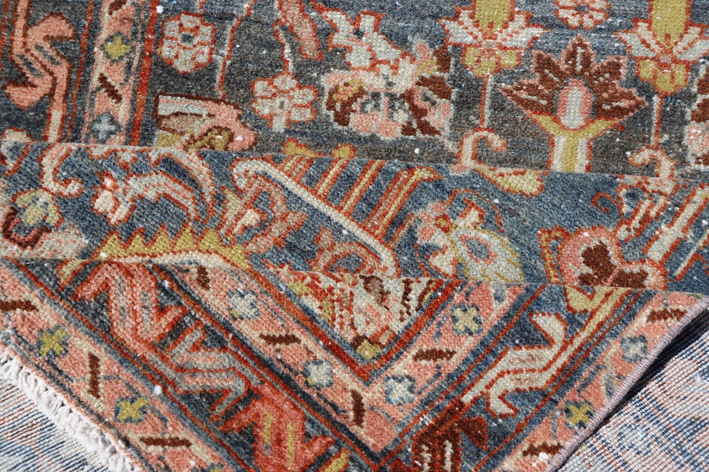Antique Persian Malayer Runner All - Over Floral Design on A Blue Background This antique Persian Malayer runner is rendered in rich colors, from the blue background to the pink, coral, light yellow, brown, and light blue shown in the design... - Keivan Woven ArtsPTA - 21004 - 18084Rug