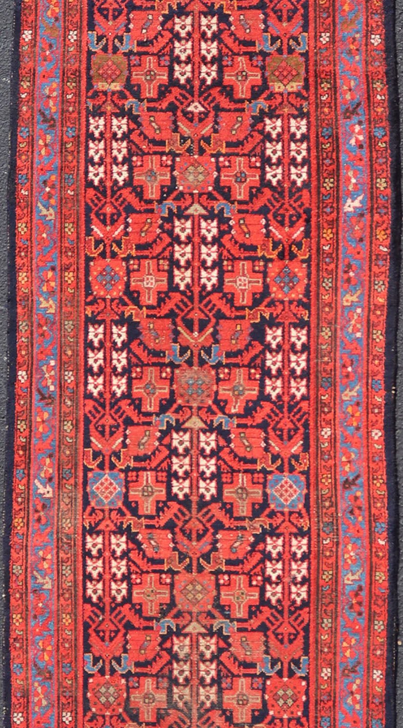 Antique Long Malayer Runner with All - Over Geometric Herati Design This gorgeous antique Malayer Runner features a stunning all - over geometric Herati design set upon a Dark Blue background. The patterns are surrounded by a variety of motifs. The ... - Keivan Woven ArtsPTA - 21006 - 18018