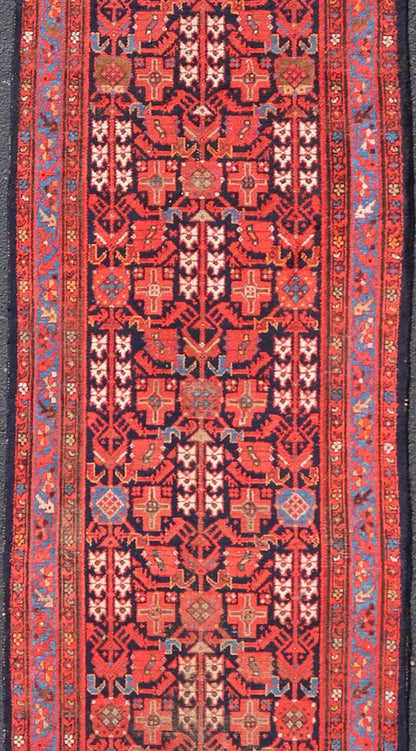 Antique Long Malayer Runner with All - Over Geometric Herati Design This gorgeous antique Malayer Runner features a stunning all - over geometric Herati design set upon a Dark Blue background. The patterns are surrounded by a variety of motifs. The ... - Keivan Woven ArtsPTA - 21006 - 18018