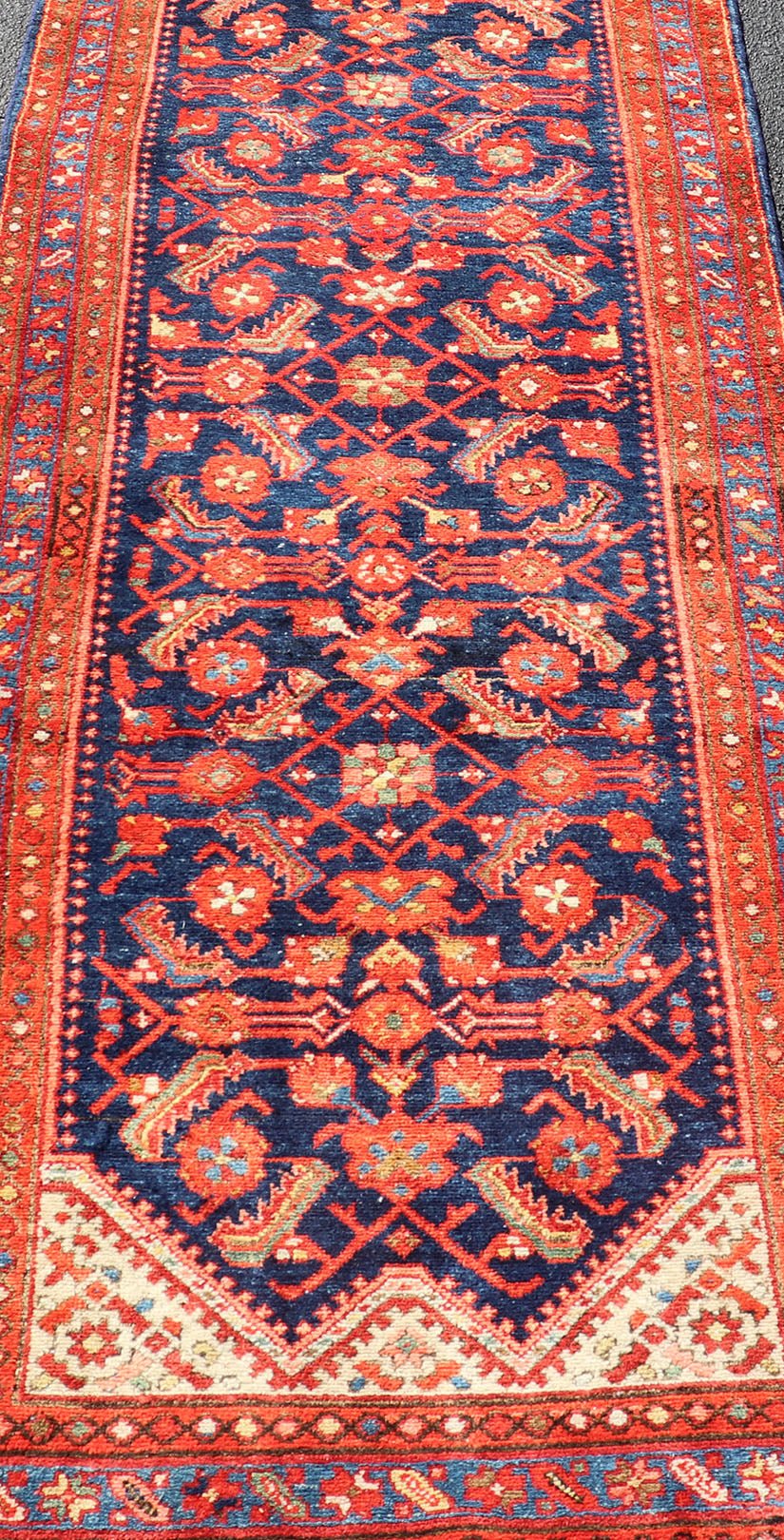 Antique Malayer Runner with All - Over Geometric Herati Design. Keivan Woven Arts This Antique Malayer features a symmetrical all - over, repeating geometric Herati Design set upon a dark blue background. The herati patterns are complemented by a ... - Keivan Woven ArtsPTA - 21009 - 18030