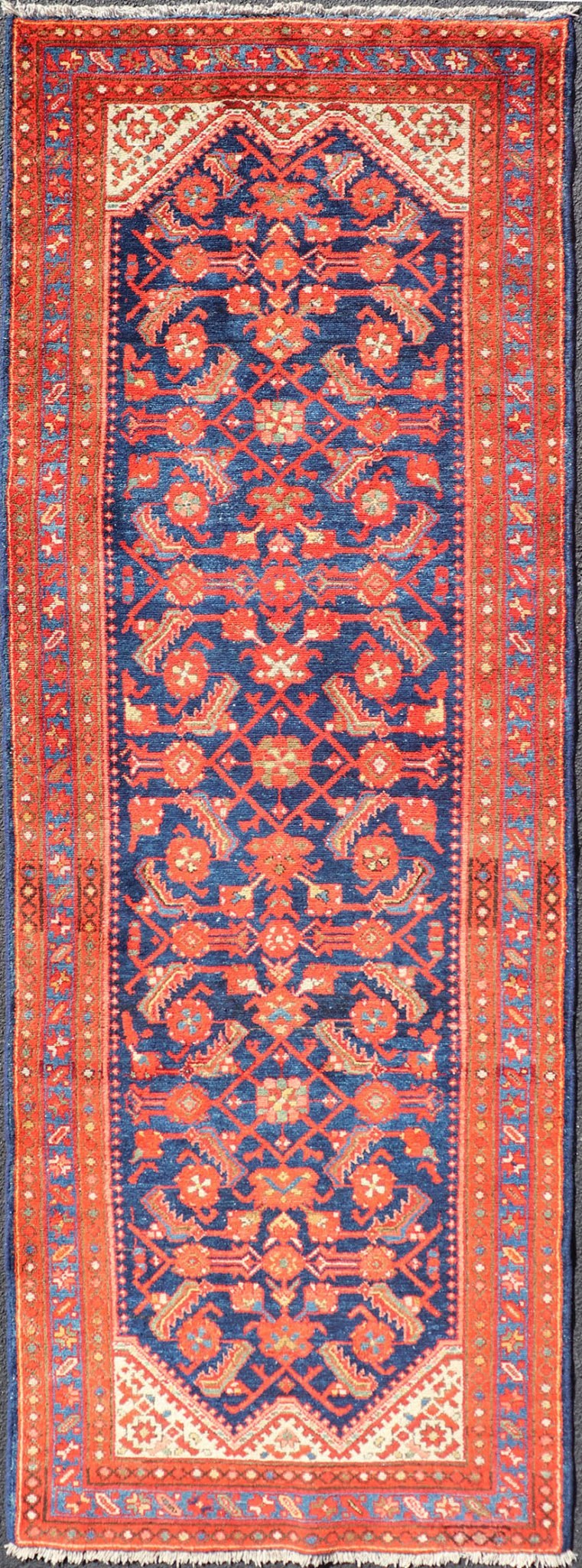 Antique Malayer Runner with All - Over Geometric Herati Design. Keivan Woven Arts This Antique Malayer features a symmetrical all - over, repeating geometric Herati Design set upon a dark blue background. The herati patterns are complemented by a ... - Keivan Woven ArtsPTA - 21009 - 18030