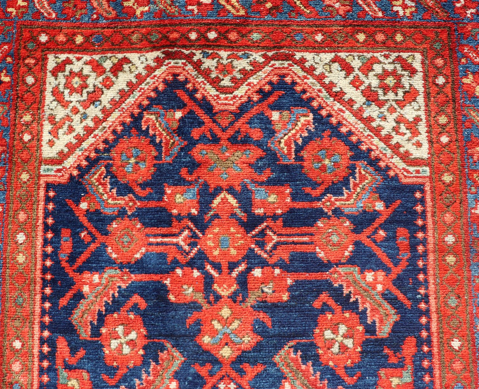 Antique Malayer Runner with All - Over Geometric Herati Design. Keivan Woven Arts This Antique Malayer features a symmetrical all - over, repeating geometric Herati Design set upon a dark blue background. The herati patterns are complemented by a ... - Keivan Woven ArtsPTA - 21009 - 18030