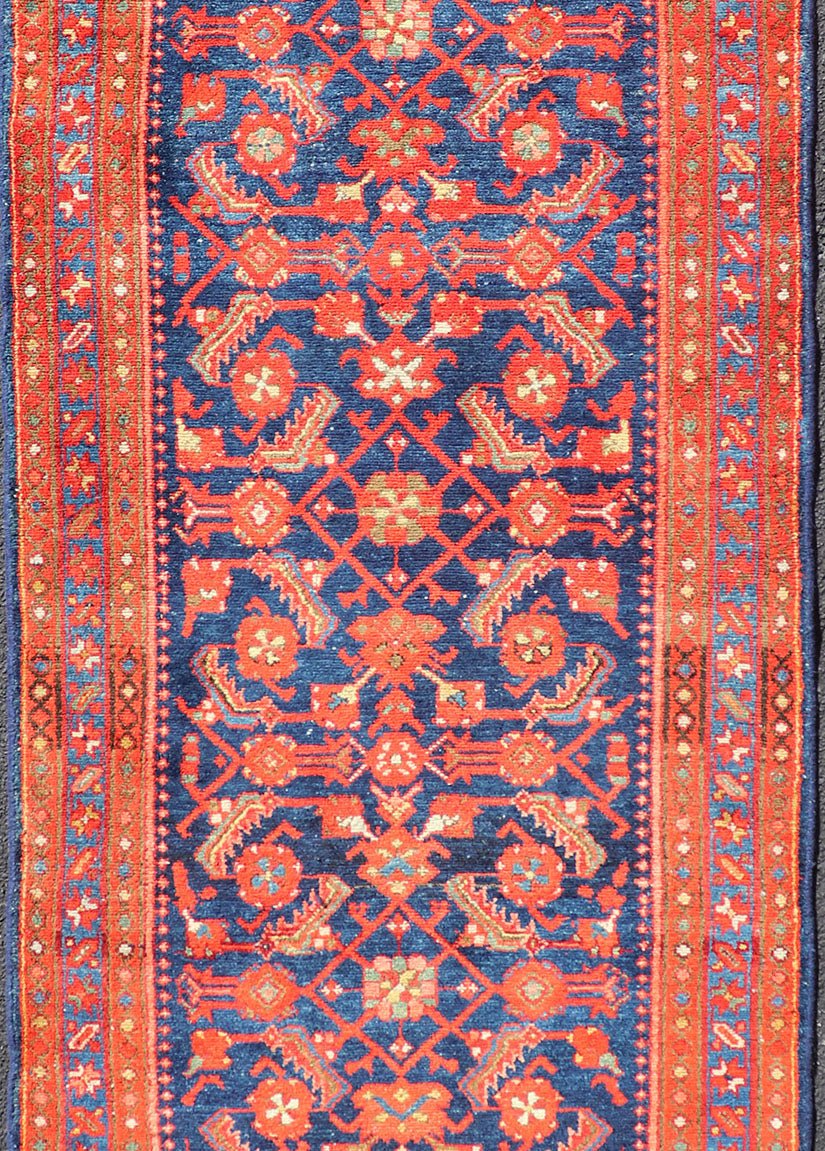 Antique Malayer Runner with All - Over Geometric Herati Design. Keivan Woven Arts This Antique Malayer features a symmetrical all - over, repeating geometric Herati Design set upon a dark blue background. The herati patterns are complemented by a ... - Keivan Woven ArtsPTA - 21009 - 18030