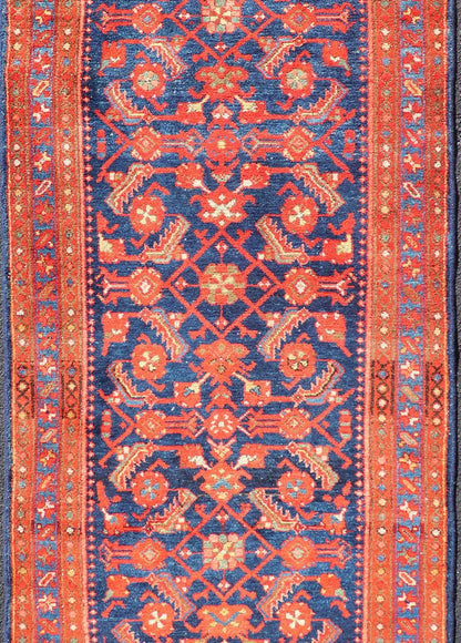 Antique Malayer Runner with All - Over Geometric Herati Design. Keivan Woven Arts This Antique Malayer features a symmetrical all - over, repeating geometric Herati Design set upon a dark blue background. The herati patterns are complemented by a ... - Keivan Woven ArtsPTA - 21009 - 18030