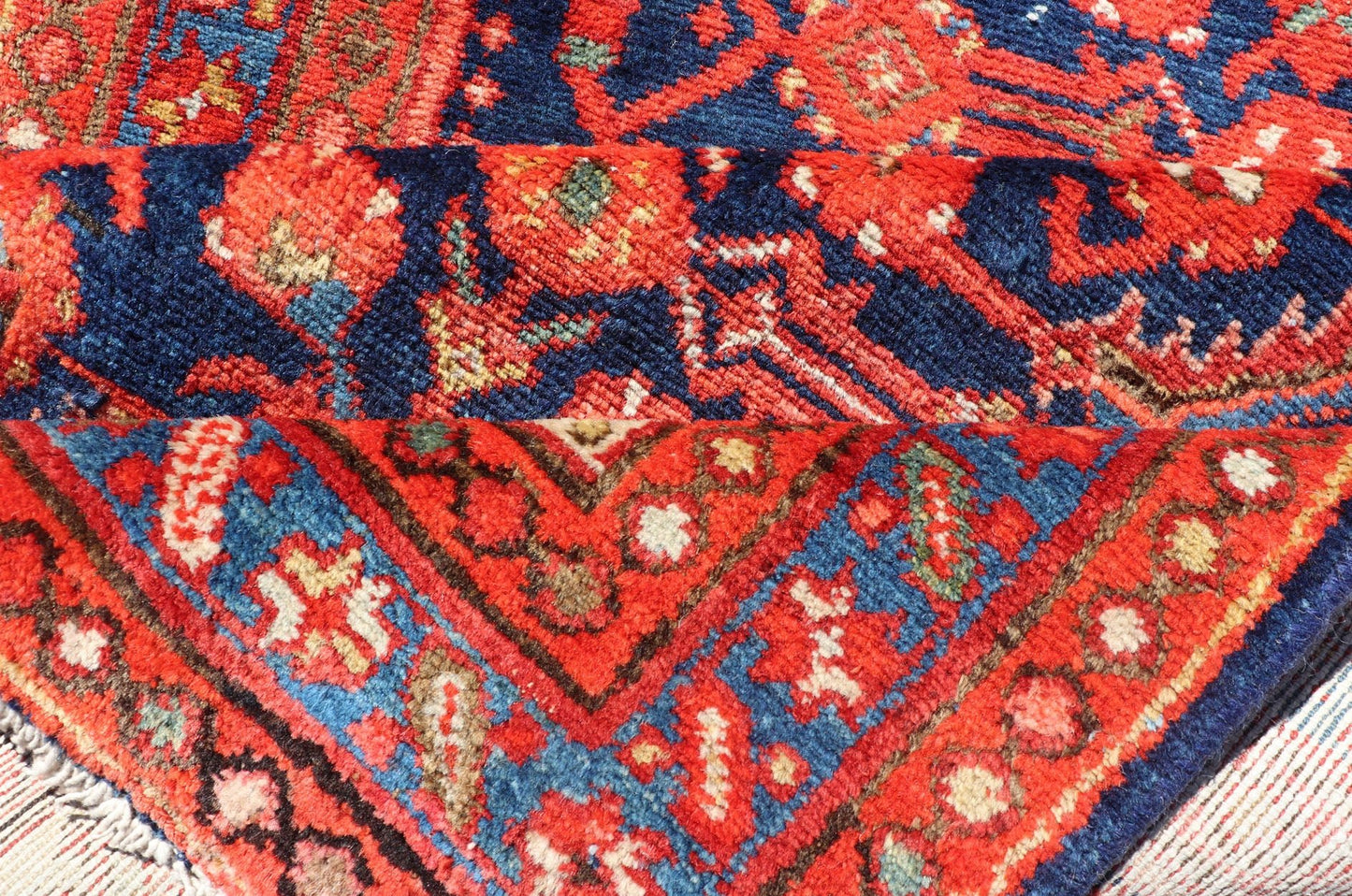 Antique Malayer Runner with All - Over Geometric Herati Design. Keivan Woven Arts This Antique Malayer features a symmetrical all - over, repeating geometric Herati Design set upon a dark blue background. The herati patterns are complemented by a ... - Keivan Woven ArtsPTA - 21009 - 18030