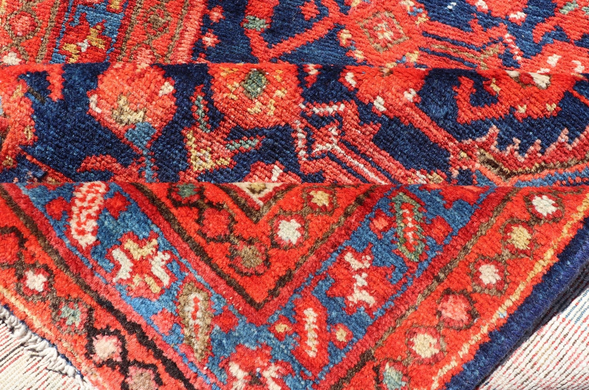 Antique Malayer Runner with All - Over Geometric Herati Design. Keivan Woven Arts This Antique Malayer features a symmetrical all - over, repeating geometric Herati Design set upon a dark blue background. The herati patterns are complemented by a ... - Keivan Woven ArtsPTA - 21009 - 18030