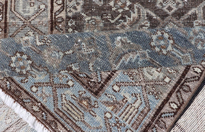 Antique Hand - Knotted Persian Hamadan Runner in Wool with All - Over Floral Design This antique Persian Hamadan rug has been hand - knotted in wool and features an all - over sub - geometric design rendered in multicolor. A complementary, multi - tiered b... - Keivan Woven ArtsPTA - 21011 - 18096
