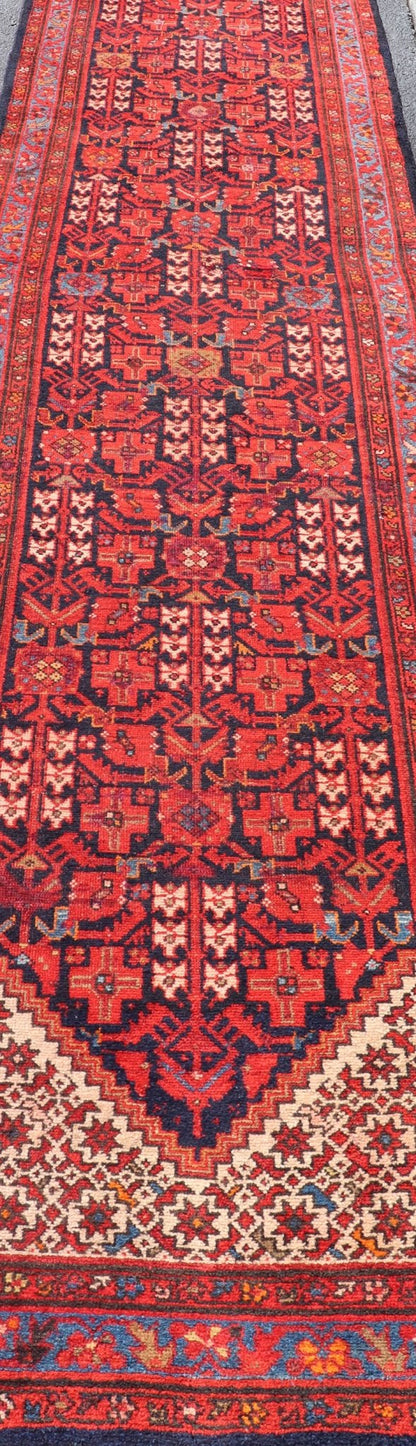 Antique Long Hand Knotted Malayer Runner with All - Over Geometric Design This gorgeous antique Malayer Runner features a stunning all - over geometric design set upon a Dark Blue background. The patterns are surrounded by a variety of motifs. T... - Keivan Woven ArtsPTA - 21012 - 18042Rug