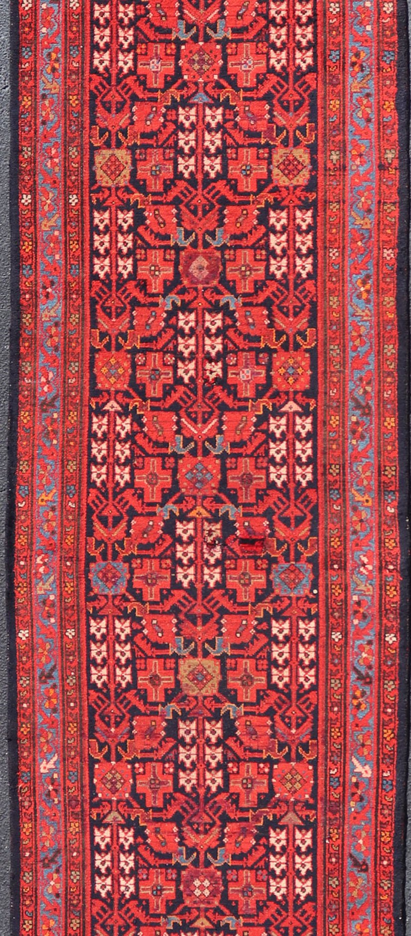 Antique Long Hand Knotted Malayer Runner with All - Over Geometric Design This gorgeous antique Malayer Runner features a stunning all - over geometric design set upon a Dark Blue background. The patterns are surrounded by a variety of motifs. T... - Keivan Woven ArtsPTA - 21012 - 18042