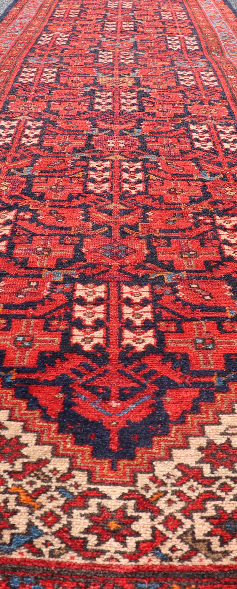 Antique Long Hand Knotted Malayer Runner with All - Over Geometric Design This gorgeous antique Malayer Runner features a stunning all - over geometric design set upon a Dark Blue background. The patterns are surrounded by a variety of motifs. T... - Keivan Woven ArtsPTA - 21012 - 18042Rug