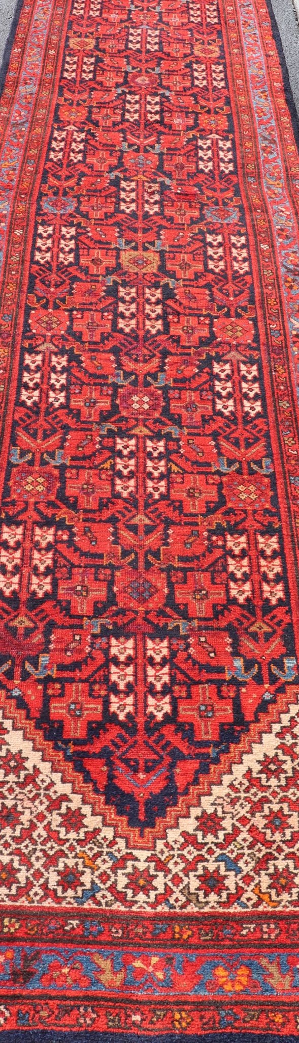 Antique Long Hand Knotted Malayer Runner with All - Over Geometric Design This gorgeous antique Malayer Runner features a stunning all - over geometric design set upon a Dark Blue background. The patterns are surrounded by a variety of motifs. T... - Keivan Woven ArtsPTA - 21012 - 18042