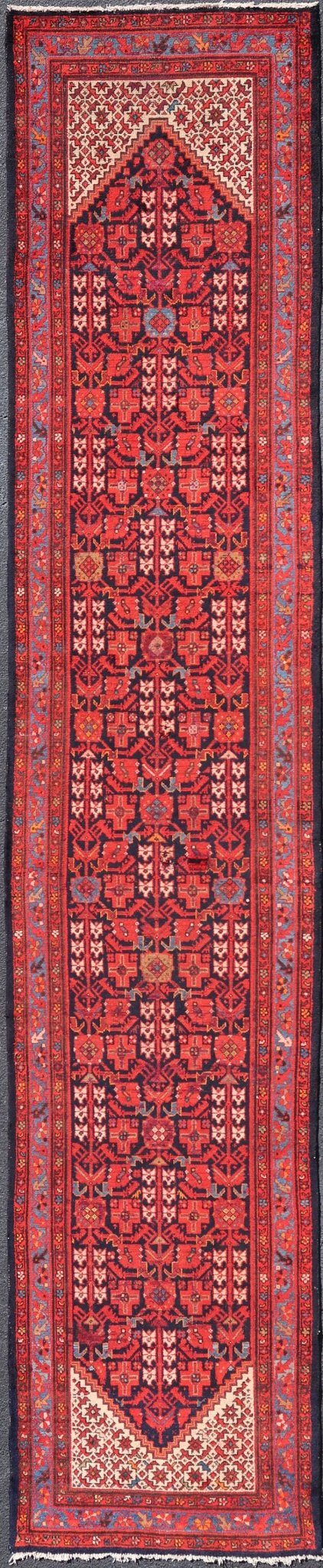 Antique Long Hand Knotted Malayer Runner with All - Over Geometric Design This gorgeous antique Malayer Runner features a stunning all - over geometric design set upon a Dark Blue background. The patterns are surrounded by a variety of motifs. T... - Keivan Woven ArtsPTA - 21012 - 18042