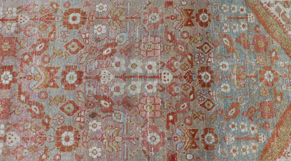 Vintage Persian Distressed Floral Mahal Runner in Red, Orange, Blue and Green Measures 3'5 x 13'5 This wonderful Persian Mahal features a floral field and a wide array of shades and colors. The border features red and olive green, intert... - Keivan Woven ArtsPTA - 21013 - 18102Rug