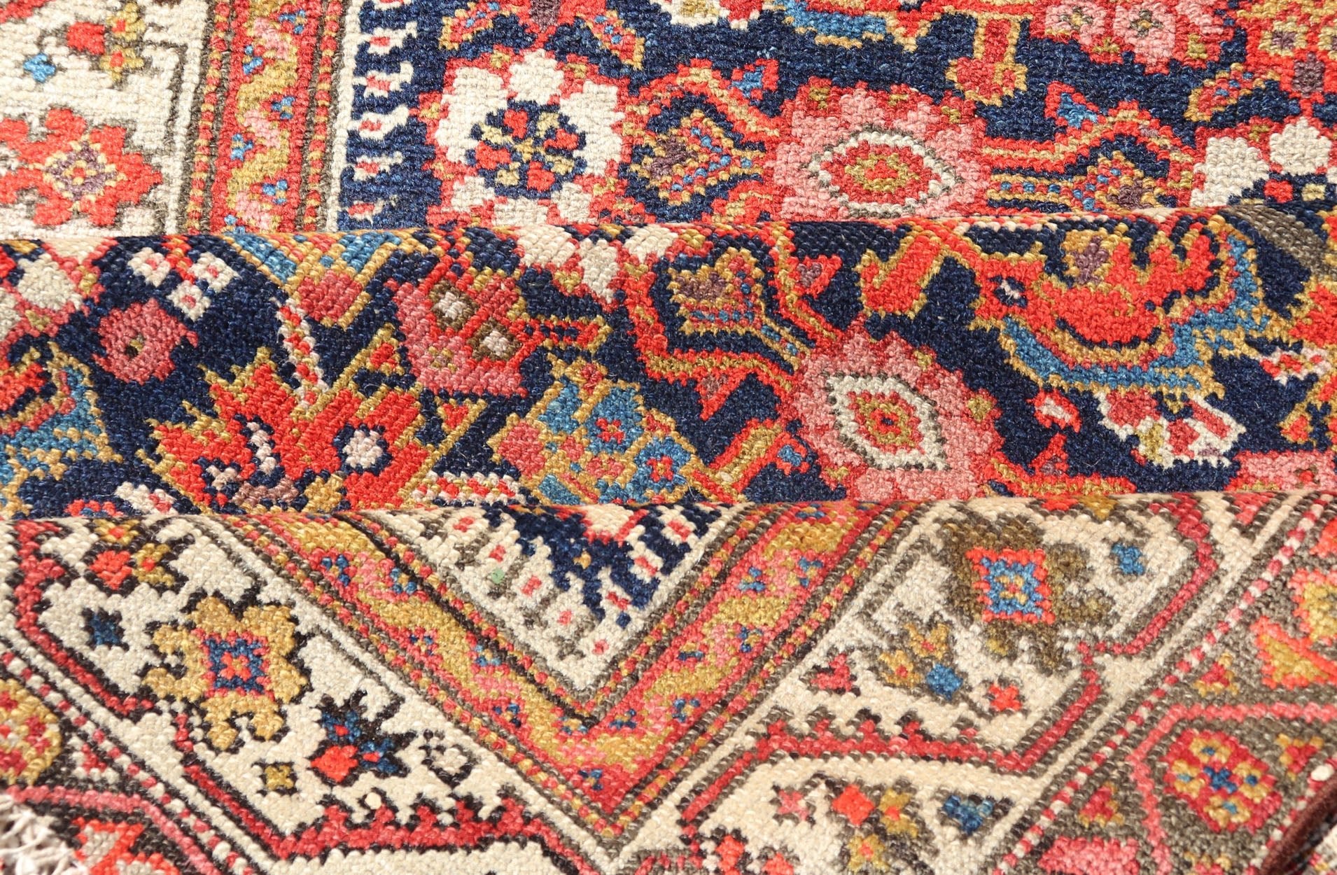 Colorful Antique Malayer Runner with All - Over Herati Design This stunning Antique Malayer features an all - over Herati Design set upon a dark blue background. The herati patterns are surrounded by a variety of splendid motifs, rendered in Ivory,... - Keivan Woven ArtsPTA - 21015 - 18048