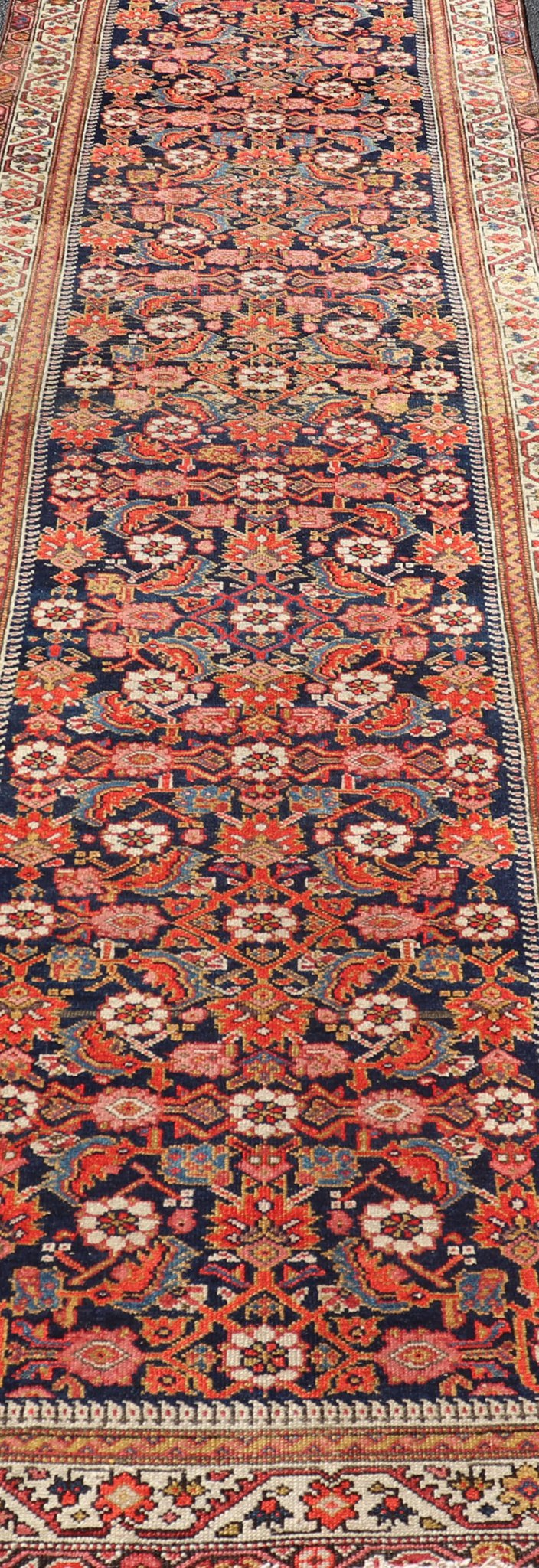 Colorful Antique Malayer Runner with All - Over Herati Design This stunning Antique Malayer features an all - over Herati Design set upon a dark blue background. The herati patterns are surrounded by a variety of splendid motifs, rendered in Ivory,... - Keivan Woven ArtsPTA - 21015 - 18048