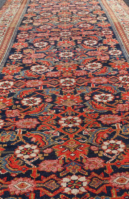 Colorful Antique Malayer Runner with All - Over Herati Design This stunning Antique Malayer features an all - over Herati Design set upon a dark blue background. The herati patterns are surrounded by a variety of splendid motifs, rendered in Ivory,... - Keivan Woven ArtsPTA - 21015 - 18048