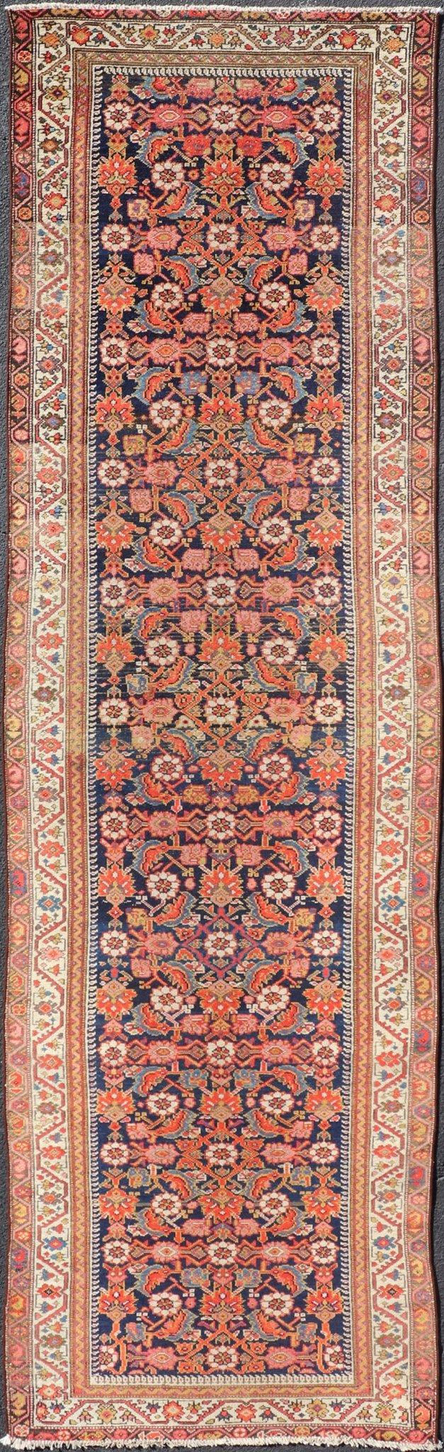 Colorful Antique Malayer Runner with All - Over Herati Design This stunning Antique Malayer features an all - over Herati Design set upon a dark blue background. The herati patterns are surrounded by a variety of splendid motifs, rendered in Ivory,... - Keivan Woven ArtsPTA - 21015 - 18048