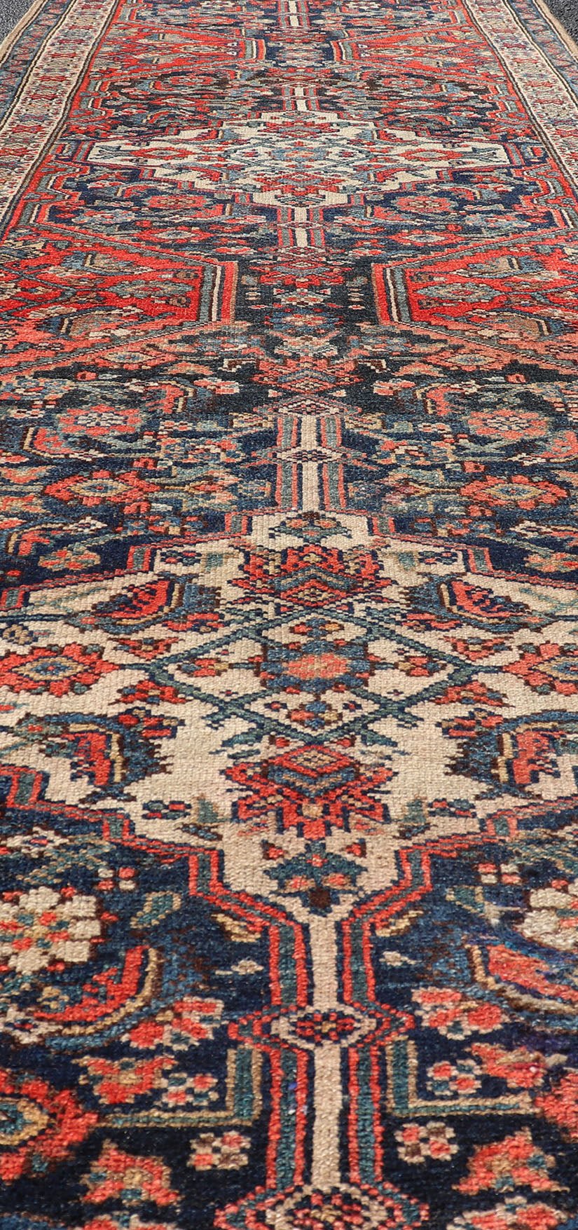Antique Malayer Persian Long Runner with Geometric Herati Pattern and Tri - Medallion Design This magnificent antique Persian Malayer, woven in the 1920s, features a stunning tri - medallion design running along the length of the piece set upon a ... - Keivan Woven ArtsPTA - 21016 - 17358
