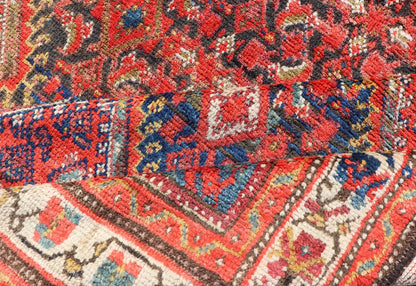 Antique Gallery Malayer with All - Over Herati and Diamond Design in Blue, orange red, yellow, green, ivory, Persian gallery rug, Persian Malayer rug, Persian Malayer Gallery Rug. This magnificent Malayer antique Gallery rug features an all - over... - Keivan Woven ArtsPTA - 21017 - 17364Rug
